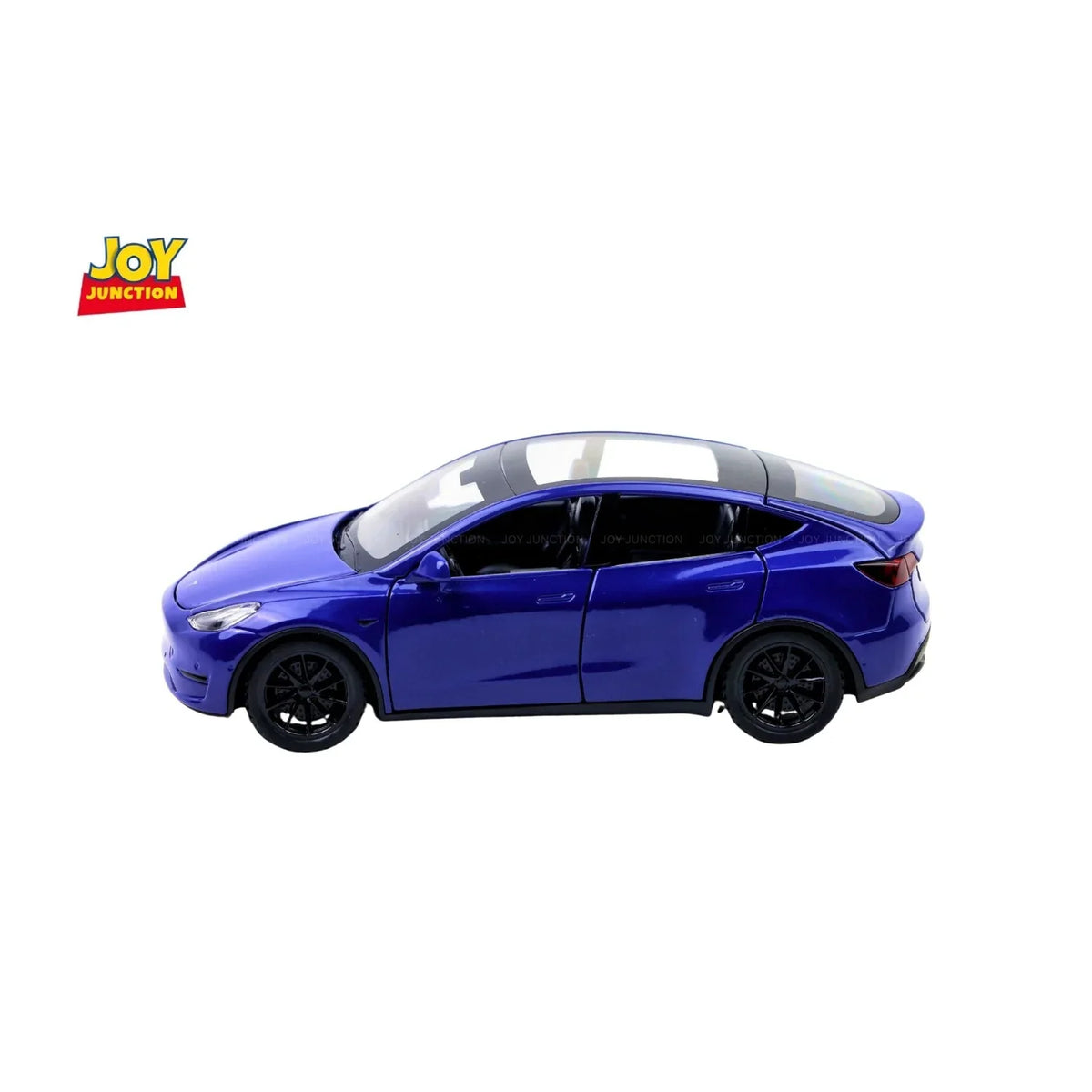 Tesla Model Y Pullback Toy Car - Light, Sound with Openable Doors, 1:32 Scale (Blue)