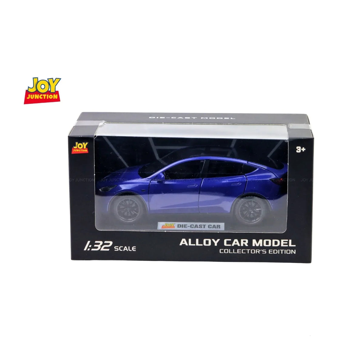 Tesla Model Y Pullback Toy Car - Light, Sound with Openable Doors, 1:32 Scale (Blue)
