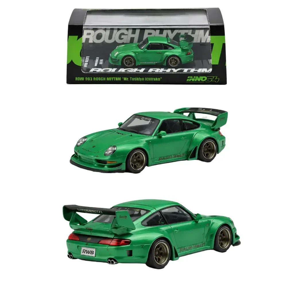 Premium scale diecast model car  – Porsche RWB 993 Rough Rhythm Mr. Toshiya Ichiraku, 1:64 Scale (Green) Collectible