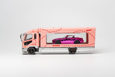 Premium scale diecast model car  – *PRE-ORDER* Fuso Fighter (1024) Transporter with MX-5 Spec Miata (NC1) Pink (Limited Gift Set), 1:64 Scale Collectible