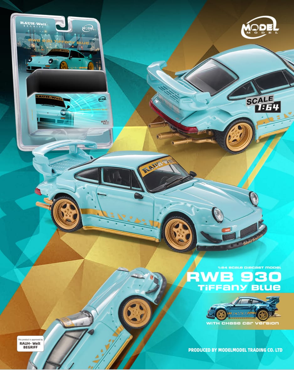 *PRE-ORDER* Porsche RWB 930 GT Wing Tiffany Blue (Chance of Chase Car), 1:64 Scale