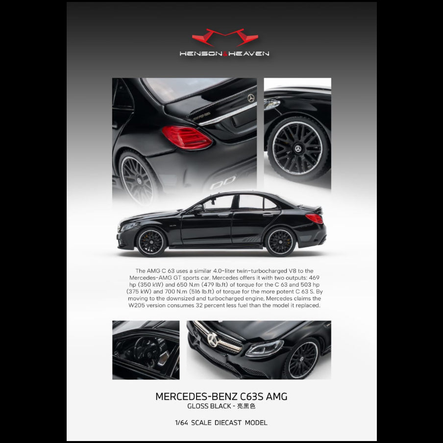 *PRE-ORDER* Mercedes Benz C63 Coupe AMG W205, 1:64 Scale (Gloss Black)