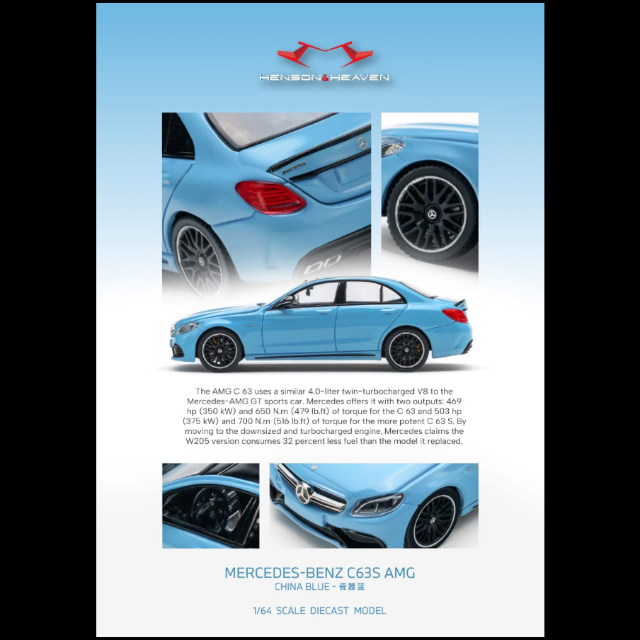 *PRE-ORDER* Mercedes Benz C63 Coupe AMG W205, 1:64 Scale (China Blue)