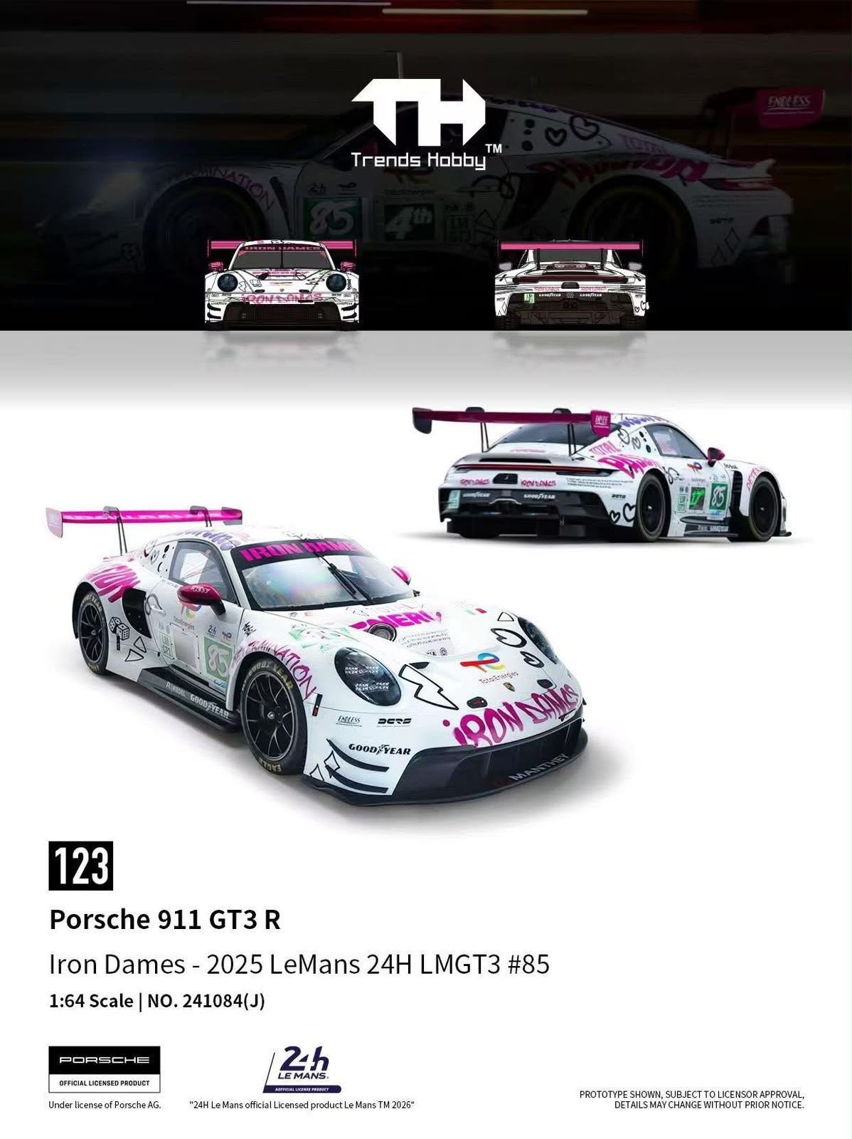 Porsche 911 GT3 R Iron Dames - 2025 Lemans 24H LMGT3 #85, 1:64 Scale