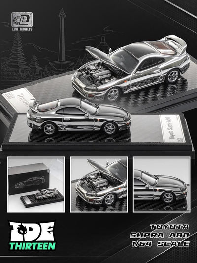 *IDE 2026* Toyota Supra A80 Chrome Silver (Open Hood with Engine Details), 1:64 Scale