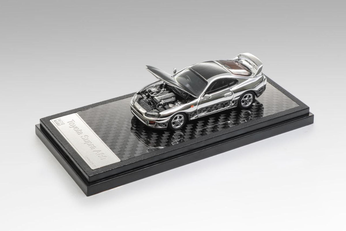 *IDE 2026* Toyota Supra A80 Chrome Silver (Open Hood with Engine Details), 1:64 Scale