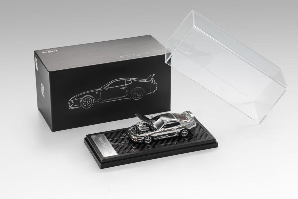 *IDE 2026* Toyota Supra A80 Chrome Silver (Open Hood with Engine Details), 1:64 Scale
