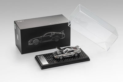 *IDE 2026* Toyota Supra A80 Chrome Silver (Open Hood with Engine Details), 1:64 Scale