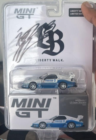 *PRE-ORDER* Wataru Kato Signed Exclusive - Mini GT (Liberty Walk Limited Edition) Mazda RX7 Blister, 1:64 Scale