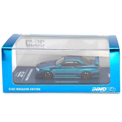 Premium scale diecast model car  – *PRE-ORDER* Skyline GT-R R34 CLDC Magazine Edition,1:64 Scale (Chrome Blue) Collectible