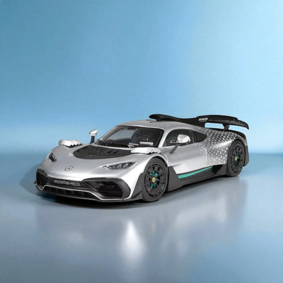 Premium scale diecast model car  – Mercedes-AMG ONE "race" with stars, 1:18 Scale (Silver) Collectible
