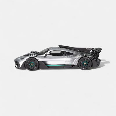 Premium scale diecast model car  – Mercedes-AMG ONE "race" with stars, 1:18 Scale (Silver) Collectible
