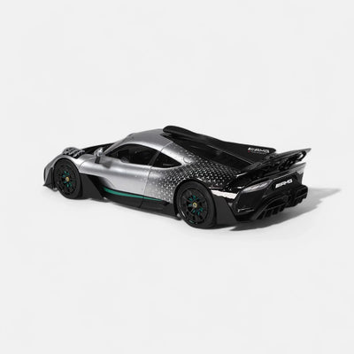 Premium scale diecast model car  – Mercedes-AMG ONE "race" with stars, 1:18 Scale (Silver) Collectible