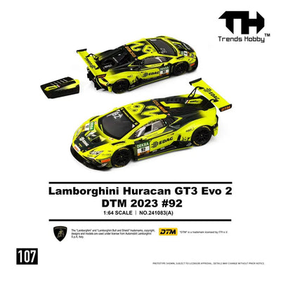 *PRE-ORDER* Lamborghini Huracan GT3 Evo 2-DTM 2023 #92, 1:64 Scale (Fluorescent Green)