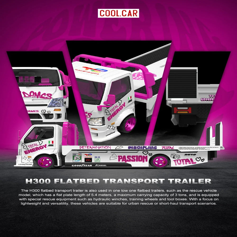 *PRE-ORDER* H300 Flatbed Transport Truck, 1:64 Scale (White & Pink)