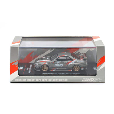 Premium scale diecast model car  – Nissan Skyline GT-R (R34) Z-Tune Indonesia Diecast Expo Exclusive Edition, 1:64 Scale (Grey) Collectible
