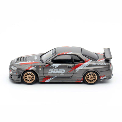 Premium scale diecast model car  – Nissan Skyline GT-R (R34) Z-Tune Indonesia Diecast Expo Exclusive Edition, 1:64 Scale (Grey) Collectible