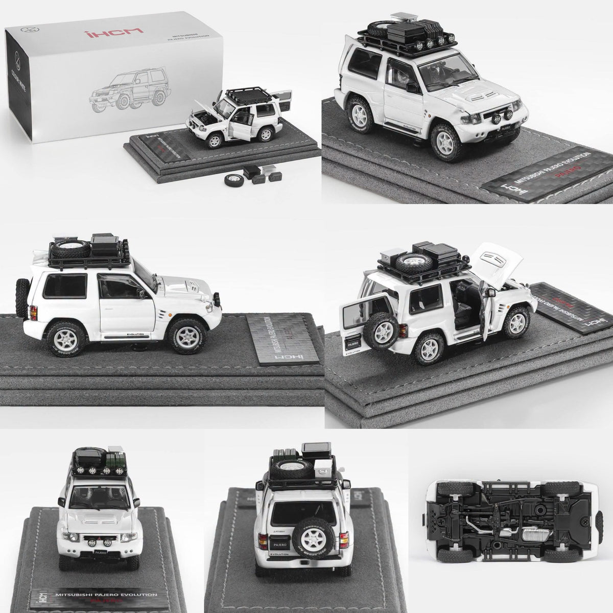 *Pre-Orders* Mitsubishi Licensed Products - Pajero Evolution V55 (Open-Engin & Rear Hoods+Doors, Visible Engine), 1:64 Scale (White)