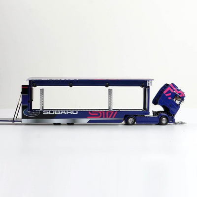 *Pre-Orders* S-Series S730 V8 Enclosed Double Deck Gull Wing Transporter (Blue WRC Service Car Livery), 1:64 Scale