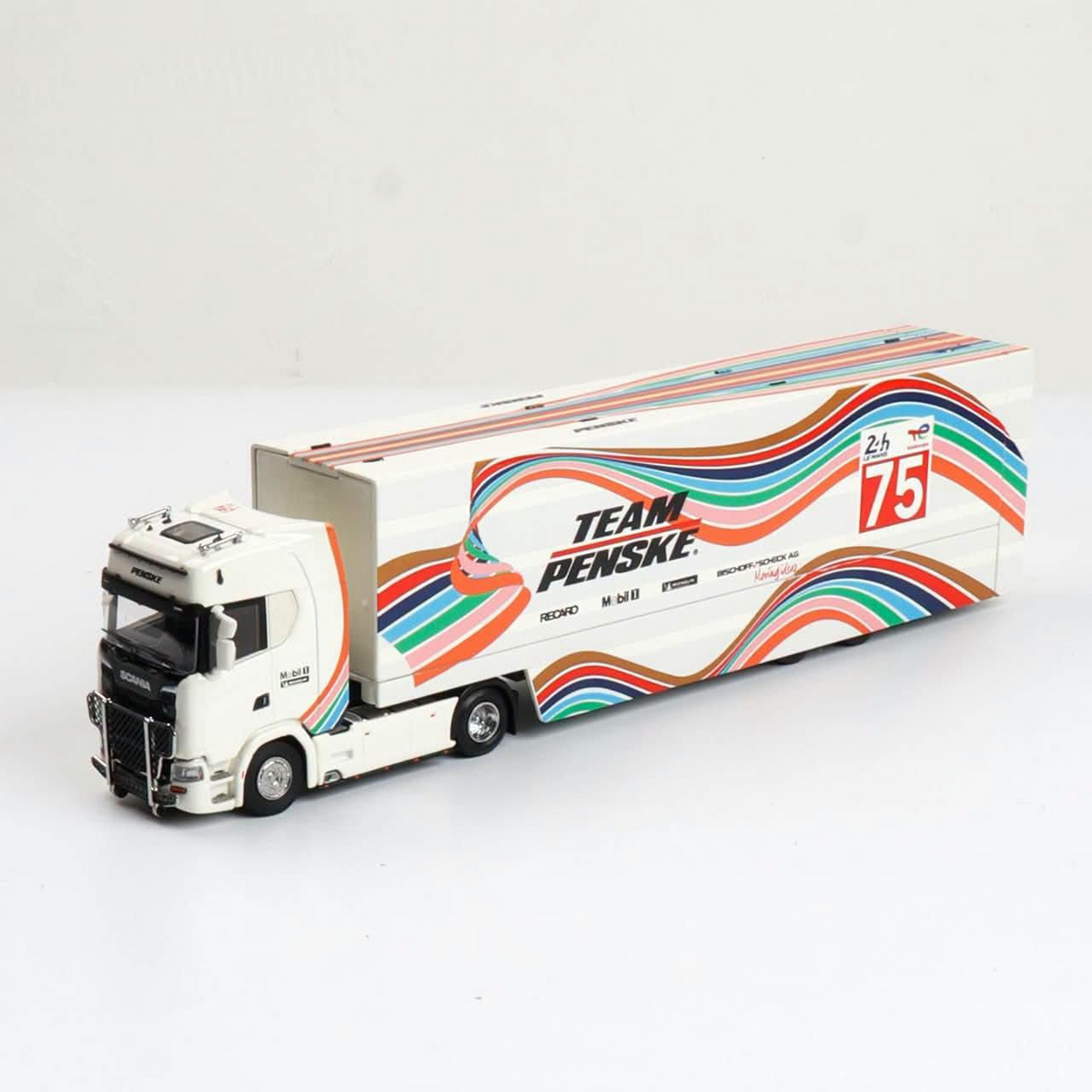 *Pre-Orders* S-Series S730 V8 Enclosed Double Deck Gull Wing Transporter (White LeMans Livery), 1:64 Scale