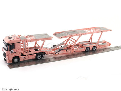 *PRE-ORDER* Mercedes-Benz Actros Double Axle Towing Truck - Pink Pig - Right-Hand Drive (Includes 1:64 Honda Fit Model Car with Matching Livery), 1:64 Scale