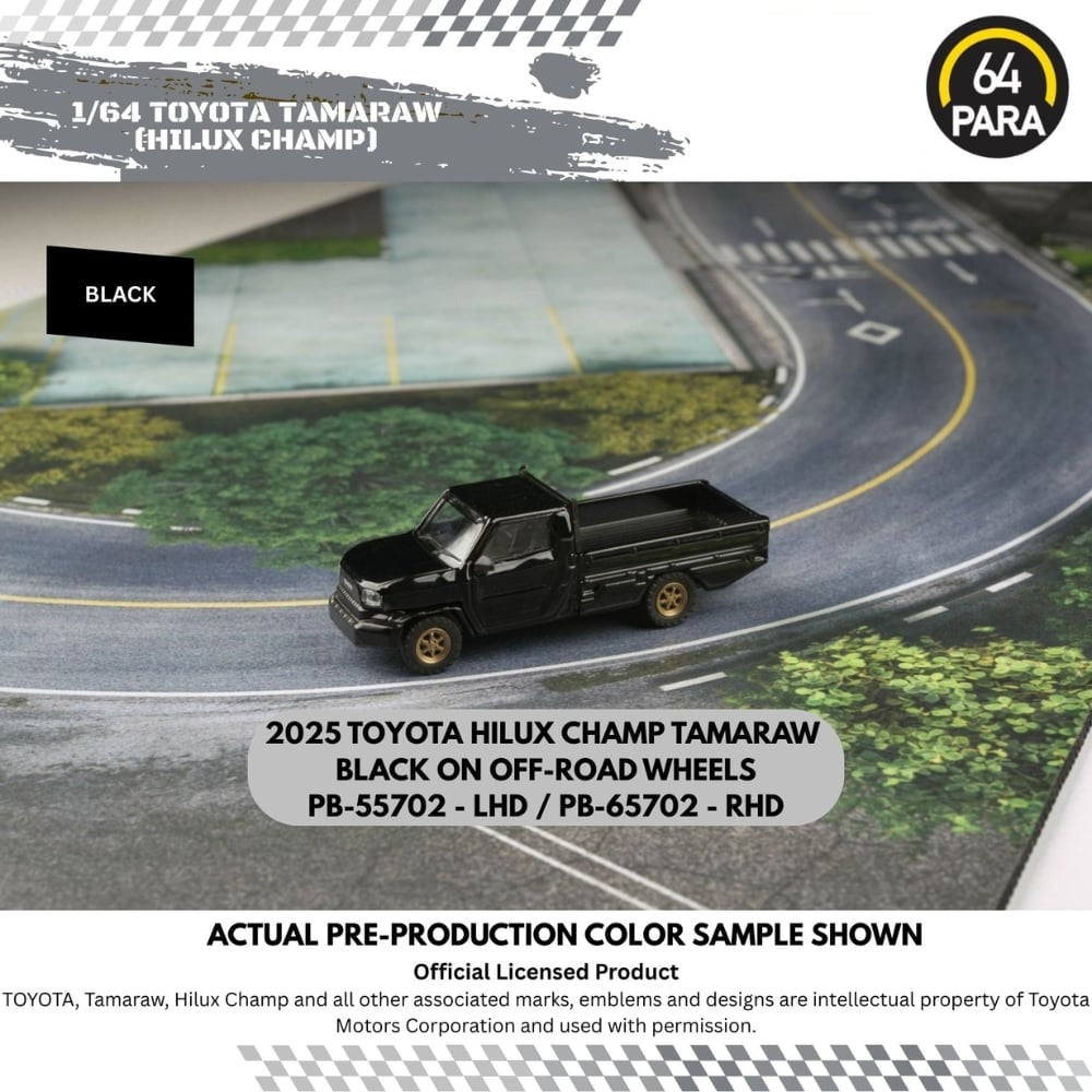 *PRE-ORDER* Toyota Hilux Champ / Tamaraw RHD Black w/off road tire 2025, 1:64 Scale