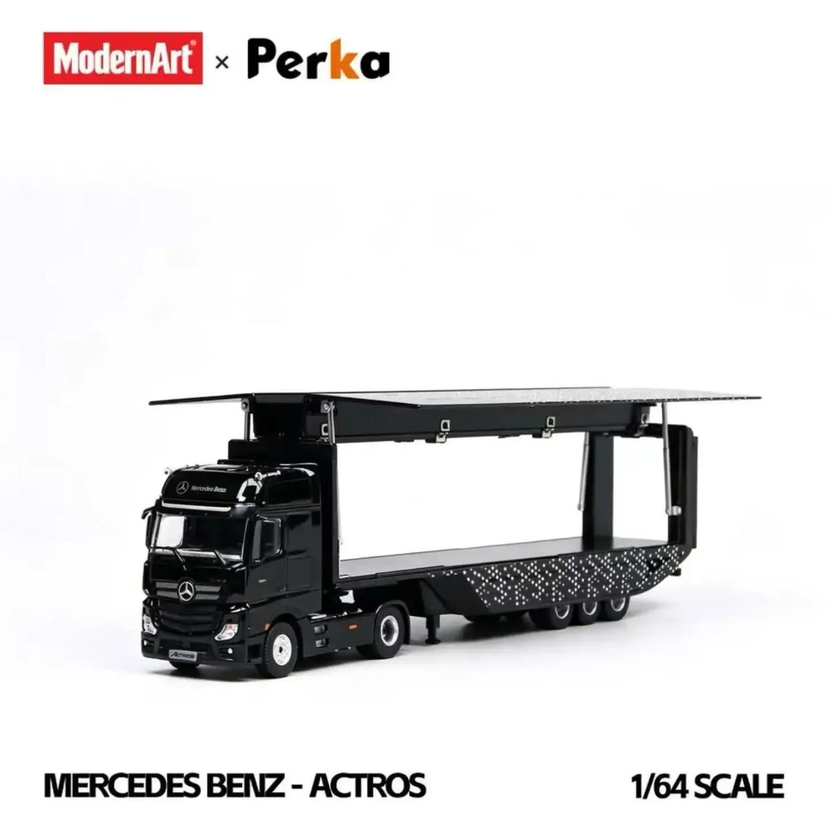 *PRE-ORDER* Mercedes-Benz Winged Box-Type Semi-Trailer Transport Vehicle - Black Dot Matrix, 1:64 Scale