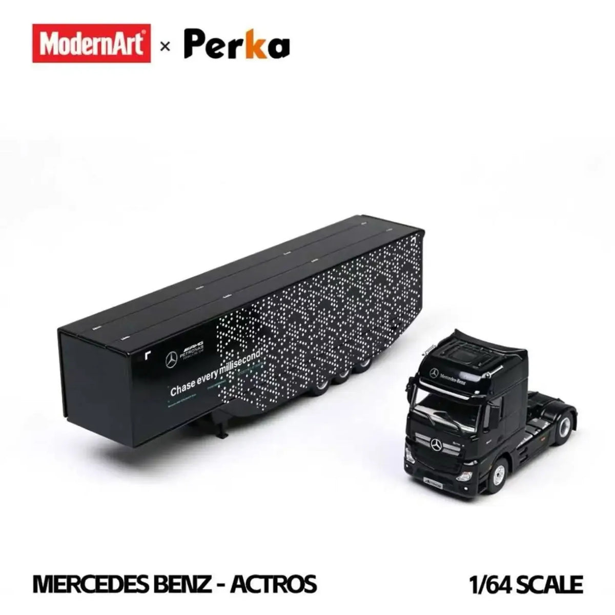 *PRE-ORDER* Mercedes-Benz Winged Box-Type Semi-Trailer Transport Vehicle - Black Dot Matrix, 1:64 Scale