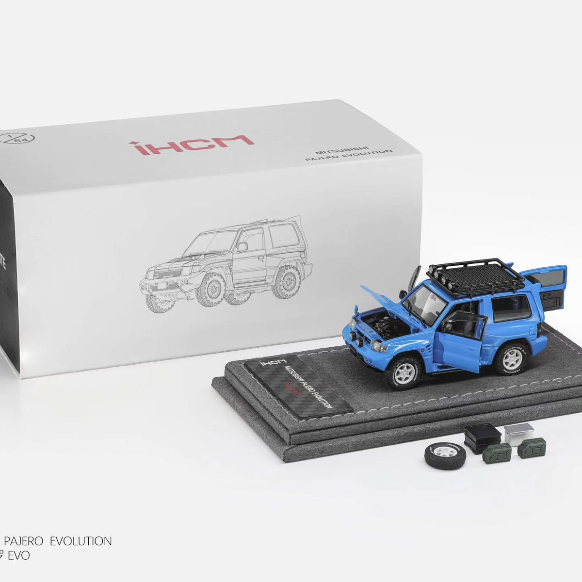 *Pre-Orders* Mitsubishi Licensed Products - Pajero Evolution V55 (Open-Engin & Rear Hoods+Doors, Visible Engine), 1:64 Scale (Blue)