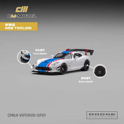 *PRE-ORDER* Dodge Viper VXI ACR, 1:64 Scale (White with Blue and Red Stripes)