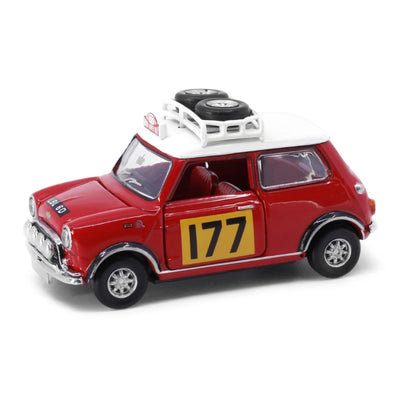 Premium scale diecast model car  – Mini Cooper MK1 Rally #177, 1:50 Scale (Red) Collectible