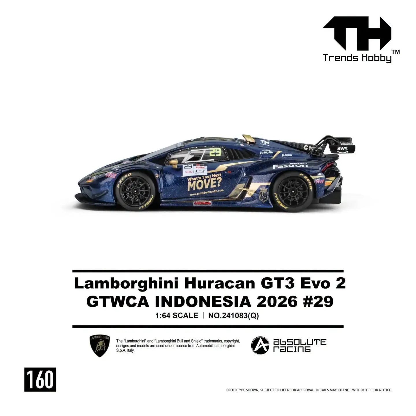 *PRE-ORDER* Lamborghini Huracan GT3 EVO2 Blue GTWCA Indonesia 2026 #29, 1:64 Scale