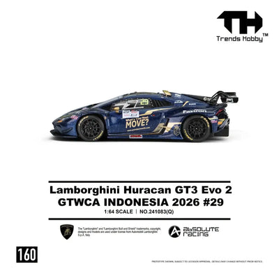 *PRE-ORDER* Lamborghini Huracan GT3 EVO2 Blue GTWCA Indonesia 2026 #29, 1:64 Scale