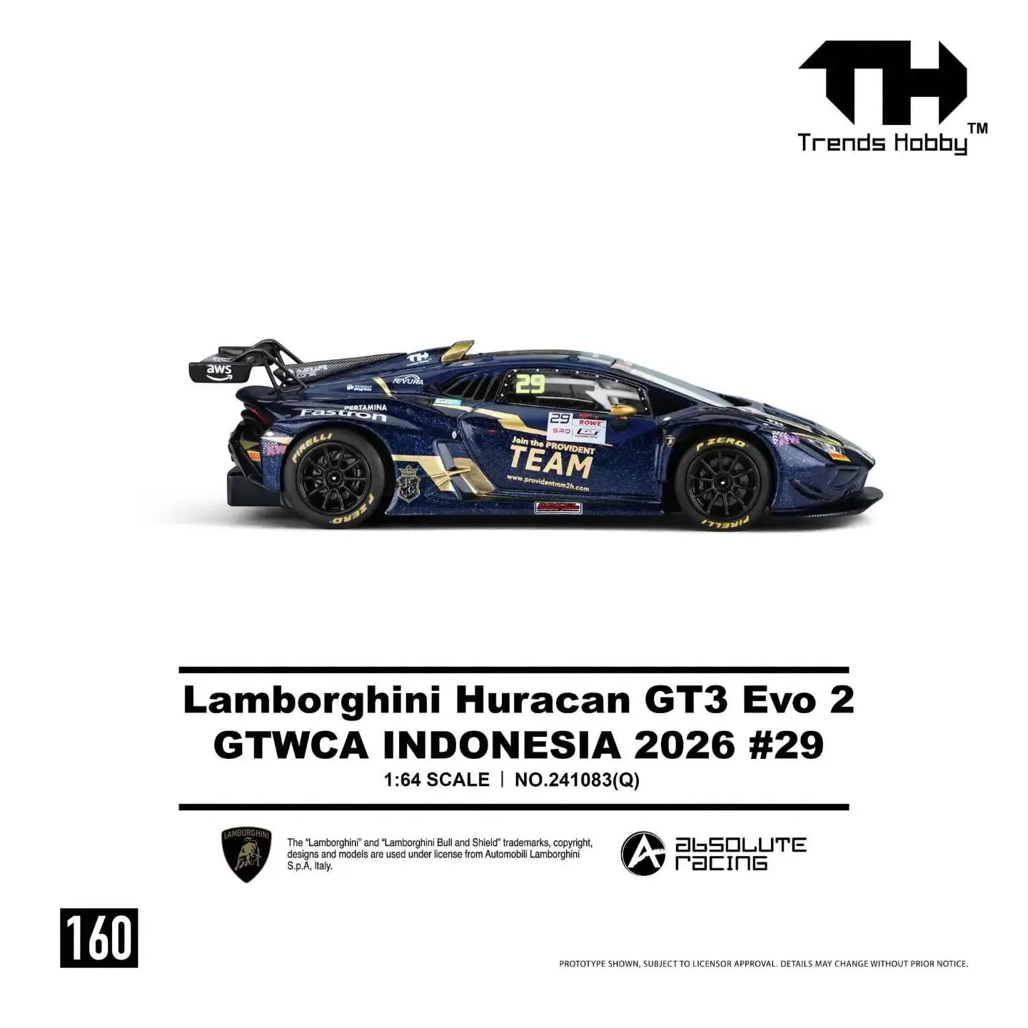 *PRE-ORDER* Lamborghini Huracan GT3 EVO2 Blue GTWCA Indonesia 2026 #29, 1:64 Scale
