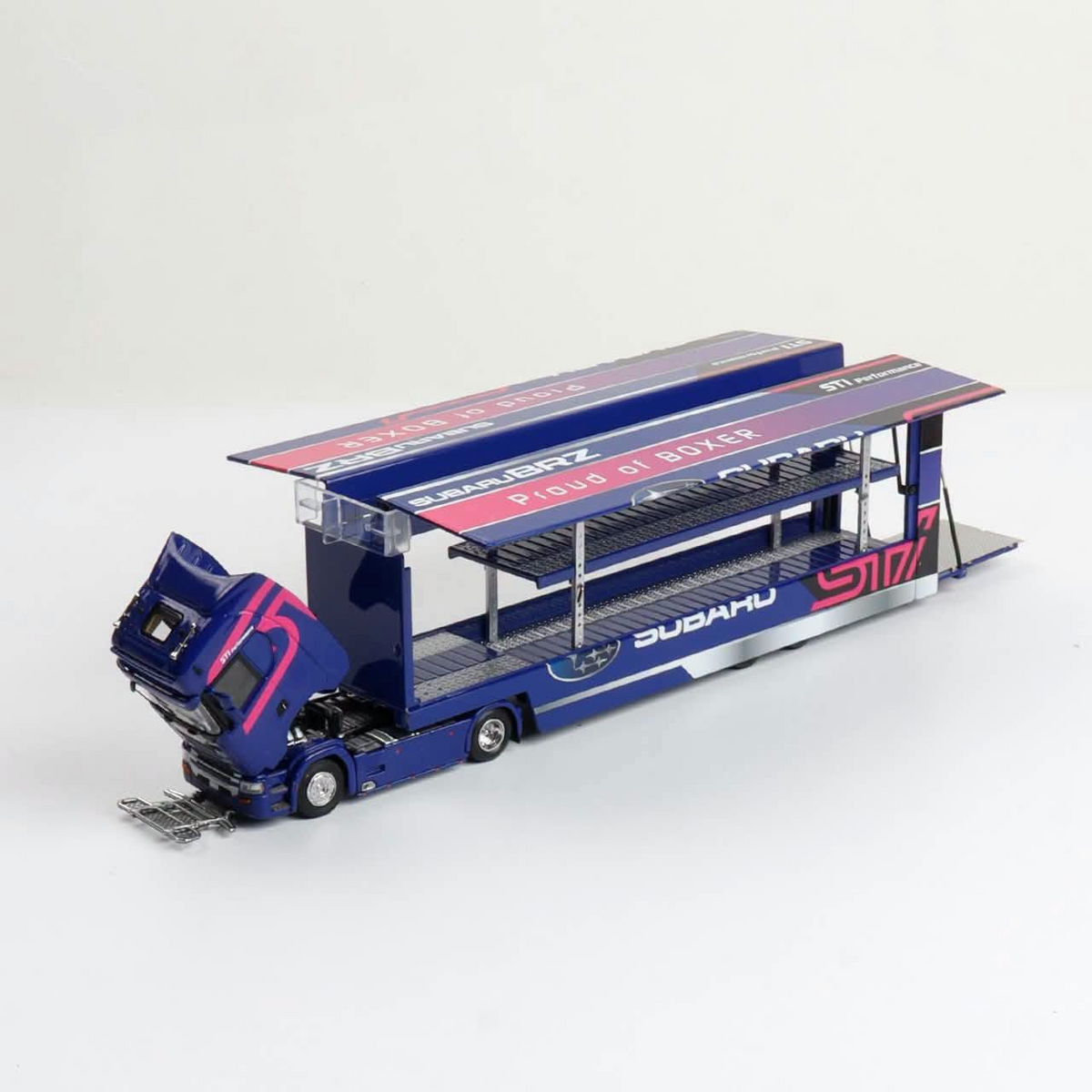 *Pre-Orders* S-Series S730 V8 Enclosed Double Deck Gull Wing Transporter (Blue WRC Service Car Livery), 1:64 Scale