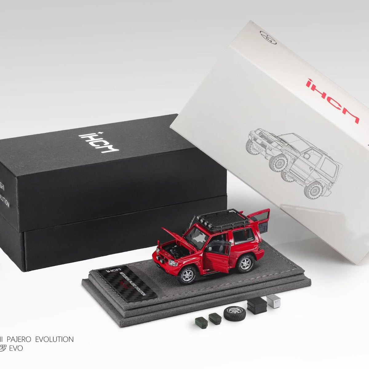 *Pre-Orders* Mitsubishi Licensed Products - Pajero Evolution V55 (Open-Engin & Rear Hoods+Doors, Visible Engine), 1:64 Scale (Palma Red)