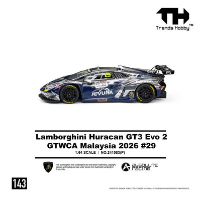 *PRE-ORDER* Lamborghini Huracan GT3 EVO2 - GTWCA 2026 29# , 1:64 Scale