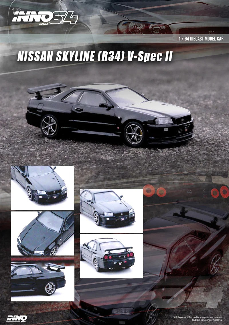 Premium scale diecast model car  – *PRE-ORDER* Nissan Skyline GT-R (R34) V-Spec II,1:64 Scale (Black) Collectible