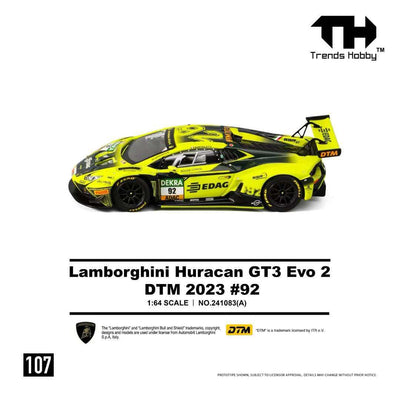 *PRE-ORDER* Lamborghini Huracan GT3 Evo 2-DTM 2023 #92, 1:64 Scale (Fluorescent Green)