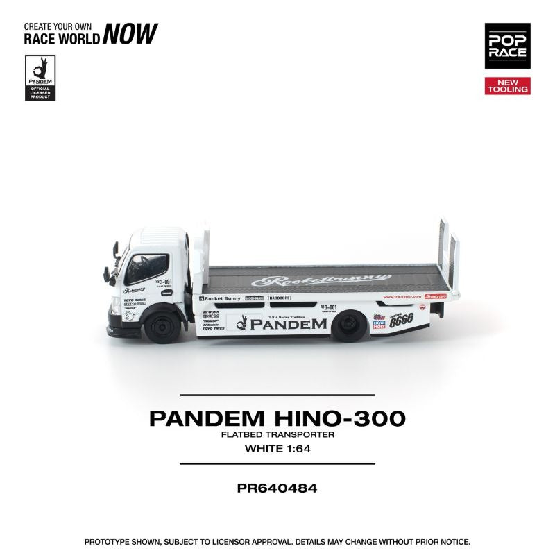 Premium scale diecast model car  – *PRE-ORDER* Pandem Fuso 300 Flatbed Transporter New Tooling, 1:64 Scale (White) Collectible