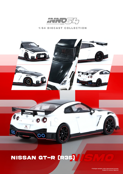 Premium scale diecast model car  – Nissan GT-R (R35) Nismo, 1:64 Scale (White) Collectible