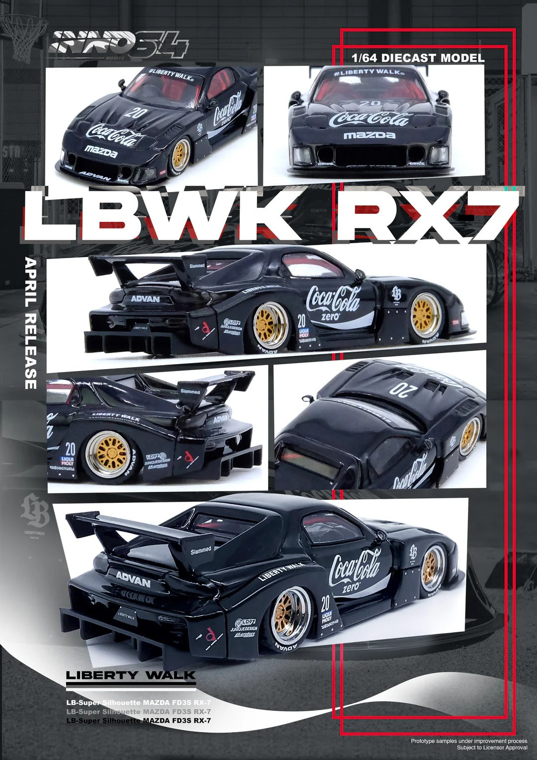 Premium scale diecast model car  – *PRE-ORDER* Mazda RX7 (FD3S) LB-Super Silhouette, 1:64 Scale (Black) Collectible