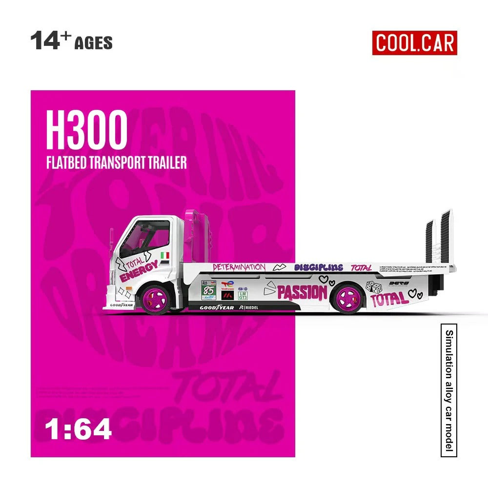 *PRE-ORDER* H300 Flatbed Transport Truck, 1:64 Scale (White & Pink)