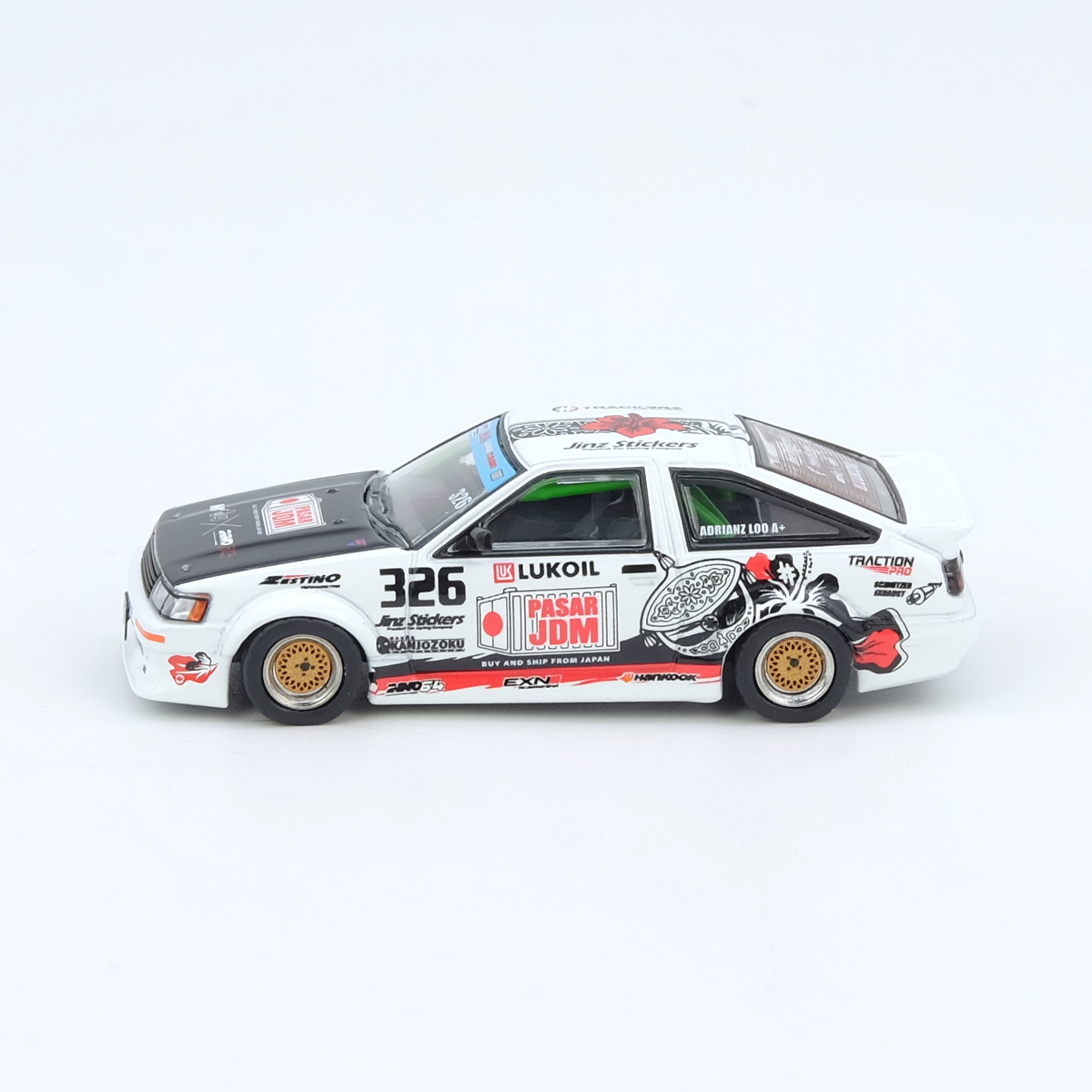 Premium scale diecast model car  – Toyota Corolla AE86 Levin Trackers Racing, 1:64 Scale Collectible
