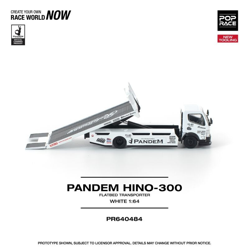 Premium scale diecast model car  – *PRE-ORDER* Pandem Fuso 300 Flatbed Transporter New Tooling, 1:64 Scale (White) Collectible