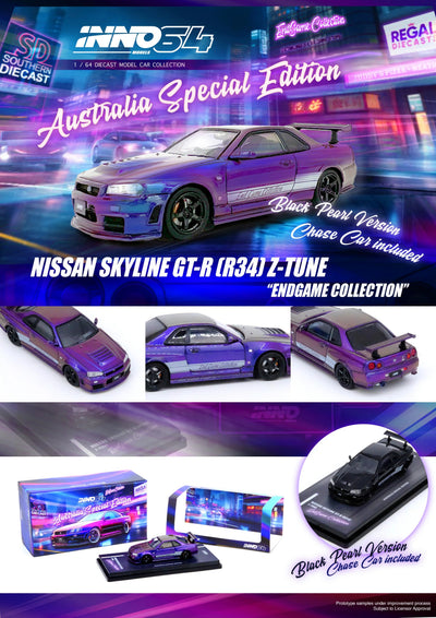 Premium scale diecast model car  – *PRE-ORDER* Nissan Skyline GT-R (R34) Z-Tune "Endgame" Australia Special Edition, 1:64 Scale (Purple) Collectible