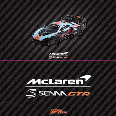 Premium scale diecast model car  – McLaren Senna GTR Foshan APA XPO Special Package 2025 1:64 Scale (Gulf Livery) Collectible