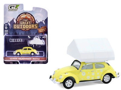 Premium scale diecast model car  – Classic Volkswagen Beetle (The Great Outdoors Edition), 1:64 Scale (Yellow) Collectible