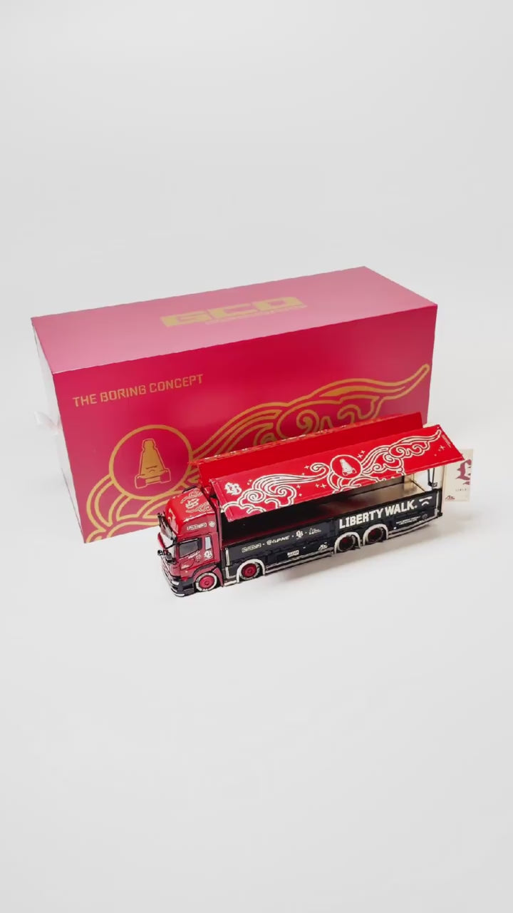 Load video: *APAXPO 2026* LB-Truck Hino H700 Transporter The Boring Concept "Dragon Blood Red"  livery, 1:64 Scale
