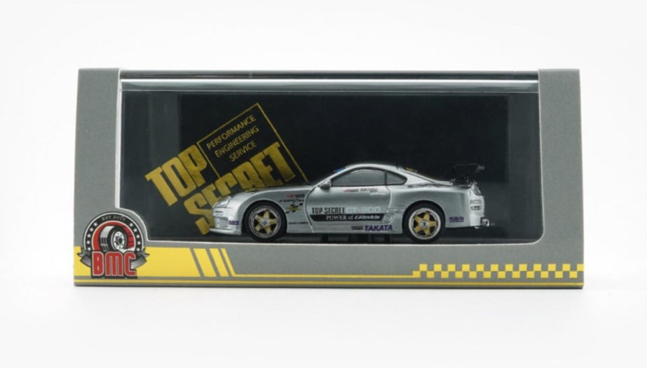 Premium scale diecast model car  – Toyota Supra Top Secret JZA80 (RHD) Manila Show, 1:64 Scale (Silver) Collectible